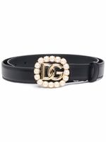 Dolce & Gabbana ceinture à boucle logo strassée - Noir - thumbnail