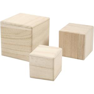 3x Houten hobby knutsel kubussen - Decoratie blokken van blank hout 5 - 6 - 8 cm