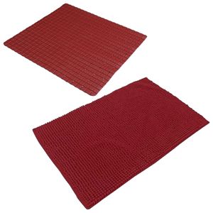 Urban Living Douche anti-slip en droogloop mat/tapijt - badkamer - rubber/polyester - donkerrood