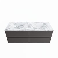 MONDIAZ VICA-DLUX 130cm badmeubel onderkast Dark grey 4 lades. Inbouw wastafel CLOUD dubbel 2 kraangaten, kleur Glace. - thumbnail