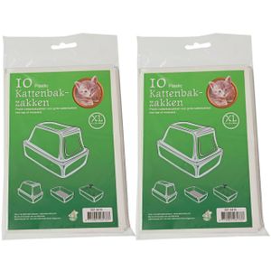 20x stuks plastic kattenbak afvalzakken wit 51 x 20 x 46 cm