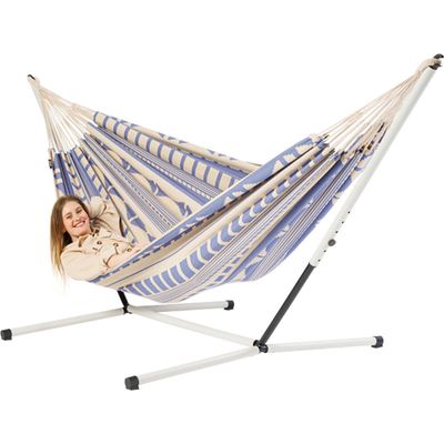 Familie hangmat met metalen standaard - 400x180cm - Paars - 200kg draagkracht- 100% katoen - binnen & buiten