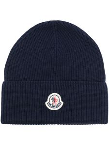 Moncler bonnet en coton à patch logo - Bleu