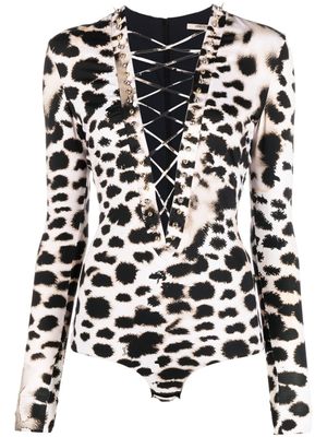 Roberto Cavalli body à imprimé léopard - Noir