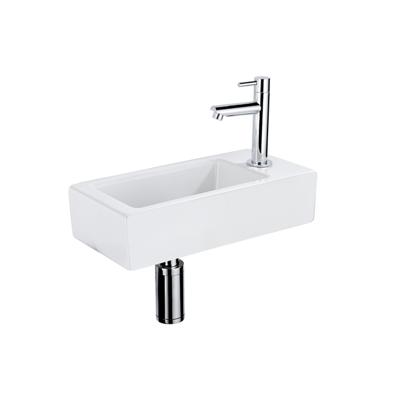 QeramiQ Fuente Fonteinset - 37.5x18.5x9cm - keramiek - kraangat rechts - fonteinkraan chroom - afvoerplug - verlaagd sifon - Mat wit SW1122446/SW696209/SW696219/SW696234