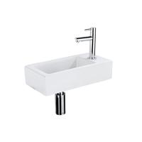 QeramiQ Fuente Fonteinset - 37.5x18.5x9cm - keramiek - kraangat rechts - fonteinkraan chroom - afvoerplug - verlaagd sifon - Mat wit SW1122446/SW696209/SW696219/SW696234