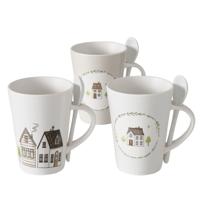 Mok met dessin huisjes incl lepel 330ml