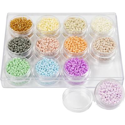Creativ Company Rocailles, d 3 mm, afm 8/0, gatgrootte 0,6-1,0 mm, pastelkleuren, 12x17 gr/ 1 doos