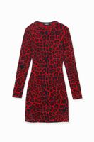 Korte slim fit jurk met luipaardprint - RED - XL