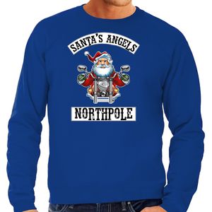 Grote maten foute Kersttrui / outfit Santas angels Northpole blauw voor heren