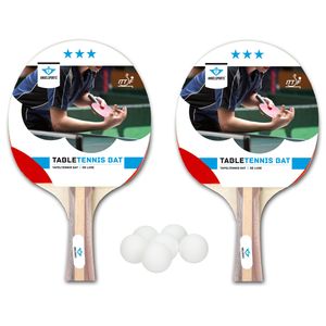 Tafeltennis set met 2x batjes 3 sterren + 18x tafeltennis/ping pong balletjes wit 4 cm   -