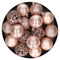 Kerstballen - 16x st - lichtroze - 6 cm - kunststof - kerstversiering - Kerstbal