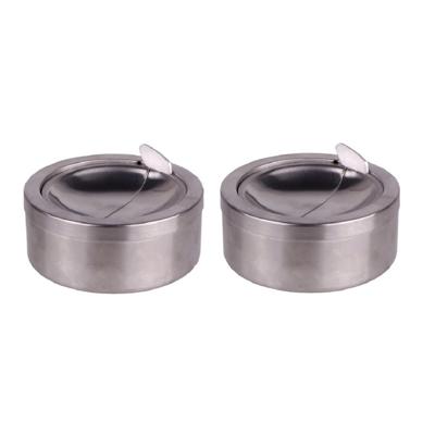 HI Asbak met klep - 2x - voor tuin/terras - RVS - rond - D11 cm - zilver