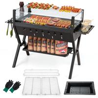 Houtskoolgrill met Windscherm Kruidenrekken en Plank Campinggrill Grilloppervlak van Roestvrij Staal BBQ Grill voor Kamperen