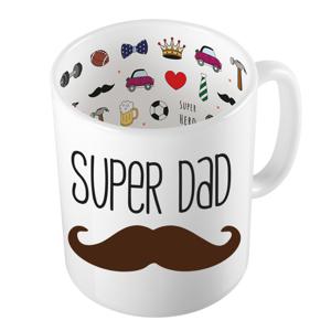 Cadeau koffie/thee mok voor papa - bruine snor - super papa - keramiek - 300 ml - Vaderdag   -