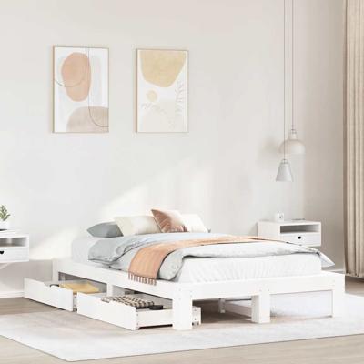 Bedframe zonder matras massief grenenhout wit 120x190 cm