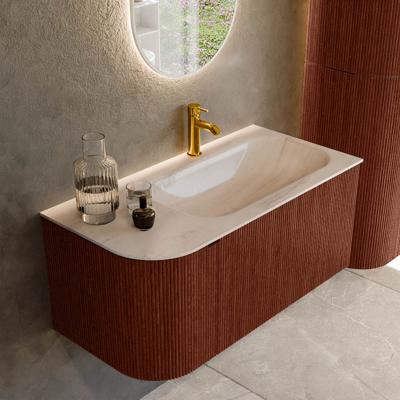 Badmeubel Mondiaz Kurve-Dlux | 95 cm | Meubelkleur Ruby | Wastafelkleur Meli | Solid surface | Wasbak rechter zijde spoelbak | 1 kraangat