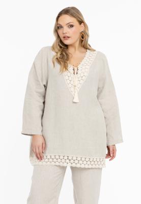 Yoek Wijde blouse met kant | Licht Bruin | Maat 42/44