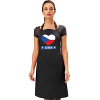 Tsjechie hart vlag barbecueschort/ keukenschort zwart - thumbnail