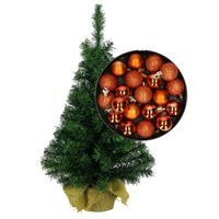 Mini kerstboom/kunst kerstboom H35 cm inclusief kerstballen oranje   -