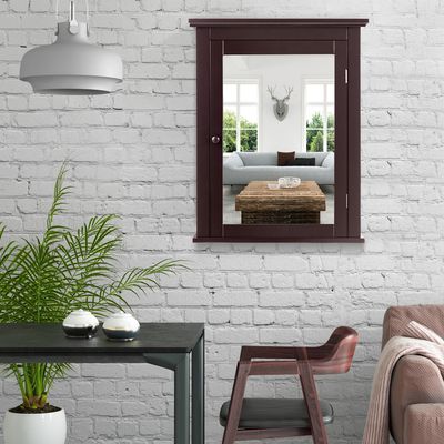 Badkamer Spiegelkast met Enkele Deur en Verstelbare Plank in 5 Posities 56 x 14 x 69,5cm Bruin/Wit/Grijs/Zwart