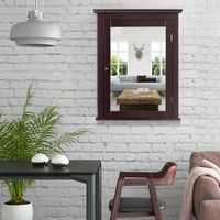 Badkamer Spiegelkast met Enkele Deur en Verstelbare Plank in 5 Posities 56 x 14 x 69,5cm Bruin/Wit/Grijs