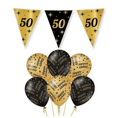 Leeftijd 50 jaar verjaardag versiering pakket zwart/goud 2-soorten