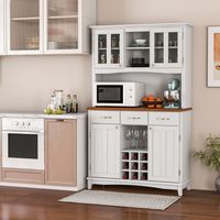 Keuken Dressoir met Ladekast Keuken Opbergkast met Gehard Glazen Kast Flessenrek Verstelbare Planken Magnetron Aanrecht 3 Laden