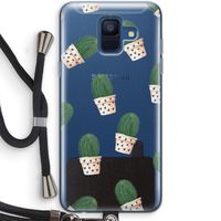 Cactusprint roze: Samsung Galaxy A6 (2018) Transparant Hoesje met koord
