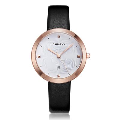 CAGARNY 6871 Fashion Life waterdichte gouden shell stalen band quartz horloge (zwart wit)