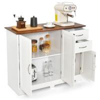 Dressoir Modern Opbergmeubel met 2 Deuren en 2 Laden Verstelbare Plank Opbergkast voor Keuken Eetkamer Woonkamer Wit/Bruin