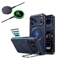 iPhone 17 Pro Max Bundle Cyber Tough Magnetic Case (Camera Control, Stash Stand) and Magnetic Charging Pad (Qi2) - Navy Blue