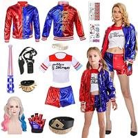 harley quinn kostuums 13-delige set joker 2 zelfmoord squad clown cosplay kostuum outfits met pruiken accessries geborduurde dames meisjes film cosplay halloween carnaval prestatie feest Lightinthebox