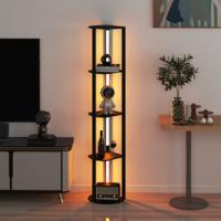 Vloerlamp met Planken & 4 Draaibare LED-Strips & Voetenschakelaar Vloerlamp Opbergplank