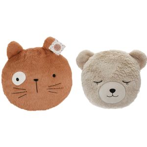 Dieren sierkussens - set 2x - kinderkamer - beer/kat - 30 cm - polyester