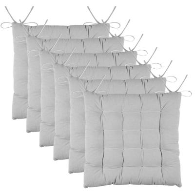 Stof Textile stoelkussens DUO - 6x - lichtgrijs - 38 x 38 x 3.5 cm - touwtjes sluiting