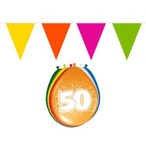 Verjaardag feest 50 jaar versieringen pakket vlaggetjes en ballonnen