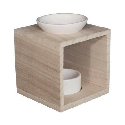 Ideas4seasons Geurbrander - keramiek/hout - 10 x 12 cm - voor amberblokjes/geurolie