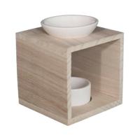 Ideas4seasons Geurbrander - keramiek/hout - 10 x 12 cm - voor amberblokjes/geurolie