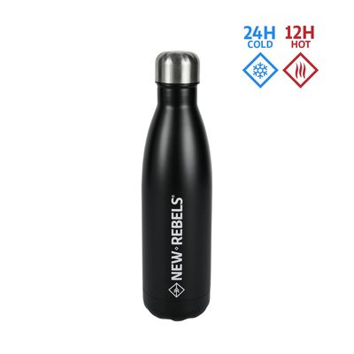 Roestvrijstalen waterfles - 500ml - voor warm en koud houden - waterdichte afdichting - Zwart
