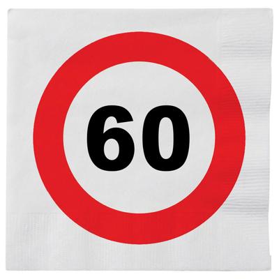 Verjaardag servetten verkeersbord 60 jaar - 16x - 33 x 33 cm - Leeftijd thema feest servetten