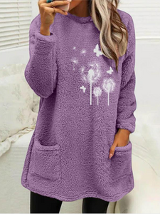 Loose Casual Fluff/Granular Fleece Fabric Dandelion Sweatshirt