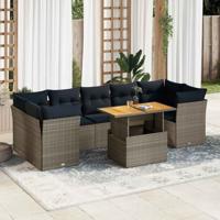6-delige Loungeset met kussens poly rattan grijs