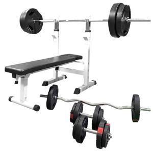 Gorilla Sports Halterbank Wit met 100 kg Halterset - Fitnessbank - Halter met gewichten - Gripper Kunststof