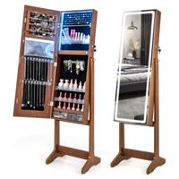 Staande Juwelenkast met LED-Verlichting Afsluitbare Kast met Verlichte Spiegel Over de Hele Lengte Lippenstiftdoosje & 2 Lades