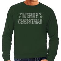 Glitter foute kersttrui groen Merry Christmas glitter steentjes voor heren - Glitter kerst outfit