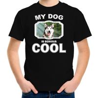 Honden liefhebber shirt Husky my dog is serious cool zwart voor kinderen - thumbnail