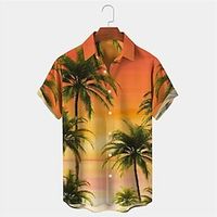 Voor heren Overhemd Hawaiiaans overhemd Grafische prints Palmboom Strijkijzer Rood blauw Oranje Groen Buiten Straat Korte Mouw Afdrukken Button-omlaag Kleding Tropisch Modieus Hawaii Ontwerper Lightinthebox