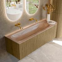 Badmeubel Mondiaz Kurve-Dlux | 145 cm | Meubelkleur Dusk | Wastafelkleur Saba | Solid surface | Wasbak linker zijde spoelbak | Zonder kraangat(en)