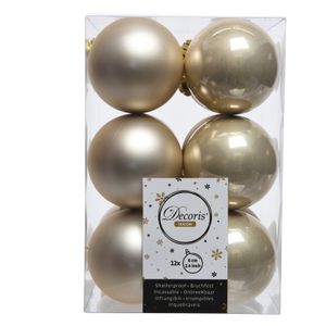 12x Kunststof kerstballen glanzend/mat licht parel/champagne 6 cm kerstboom versiering/decoratie   -